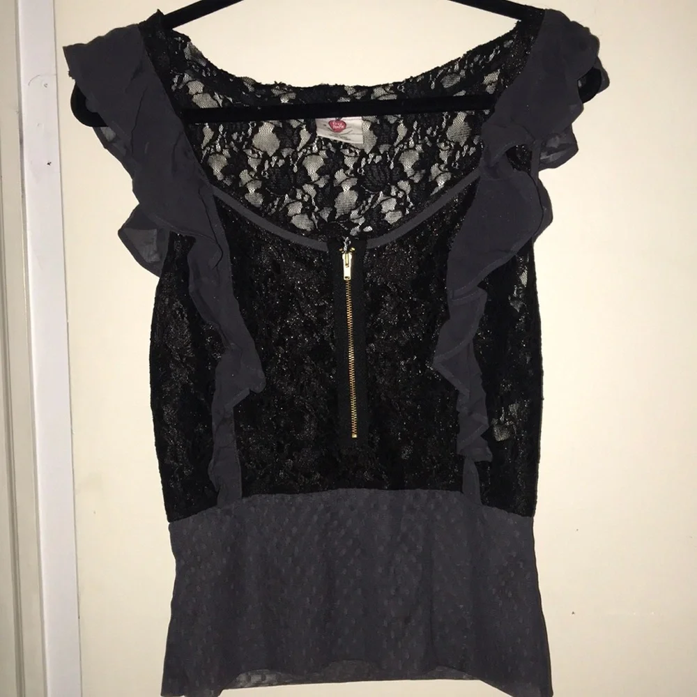 Free People Lace Tank w/Ruffles and Zipper